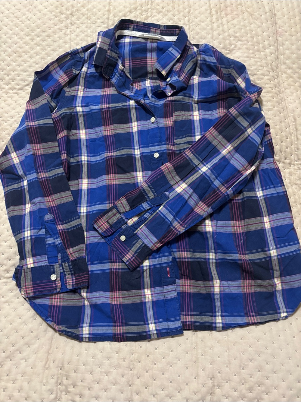 Old Navy Blue and Navy Plaid Button-Down Shirt